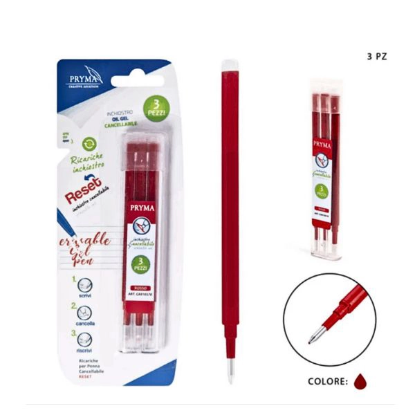 Pryma - Ricarica Penna Cancellabile Reset 0.7mm 3pz Rosso