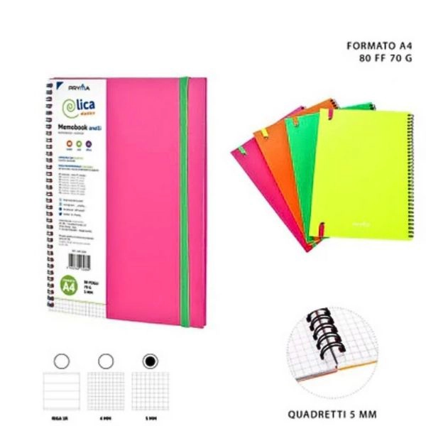 Pryma - Memobook Anelli A4 80FF 70G 5mm Fluo