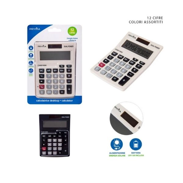 Calcolatrice Pryma 12 Cifre con Energia Solare 145x103x30mm