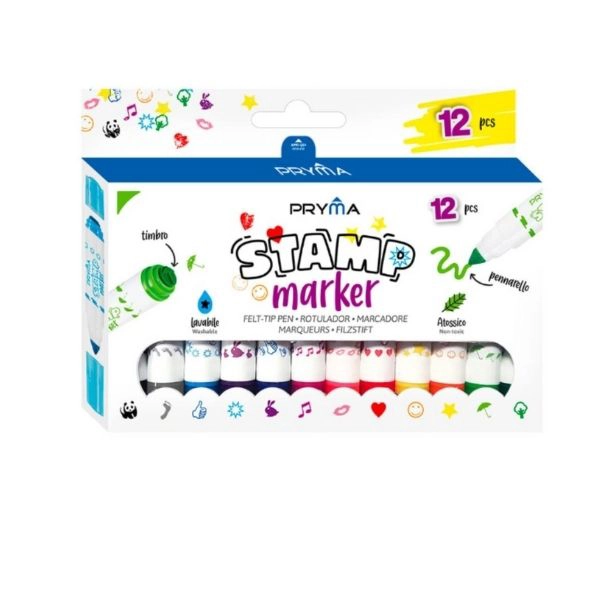 Pennarelli Timbro Pryma - Set 12 colori con timbri