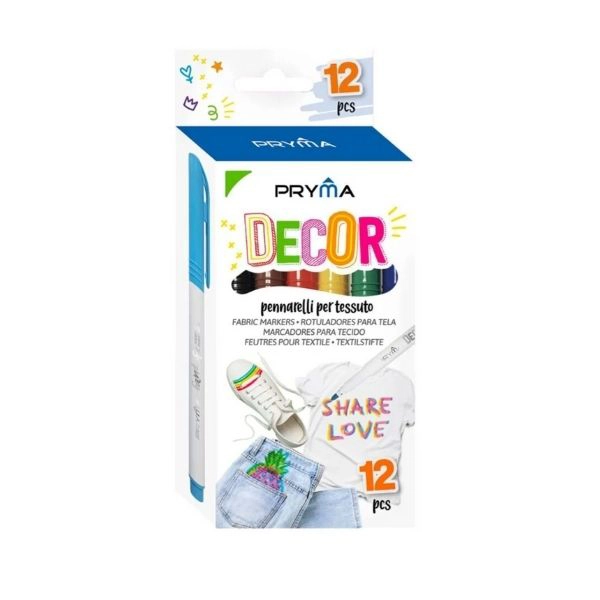 Pennarelli Decor Pryma per Tessuti - Set 12 colori