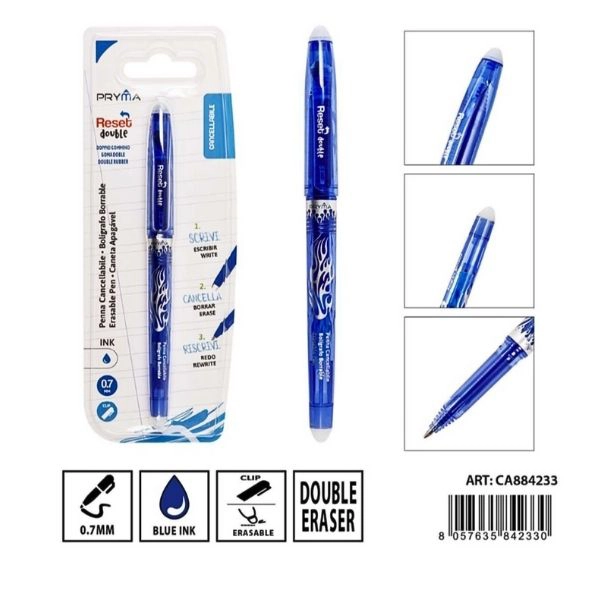Pryma - Penna Cancellabile con Tappo 0.7mm Blu