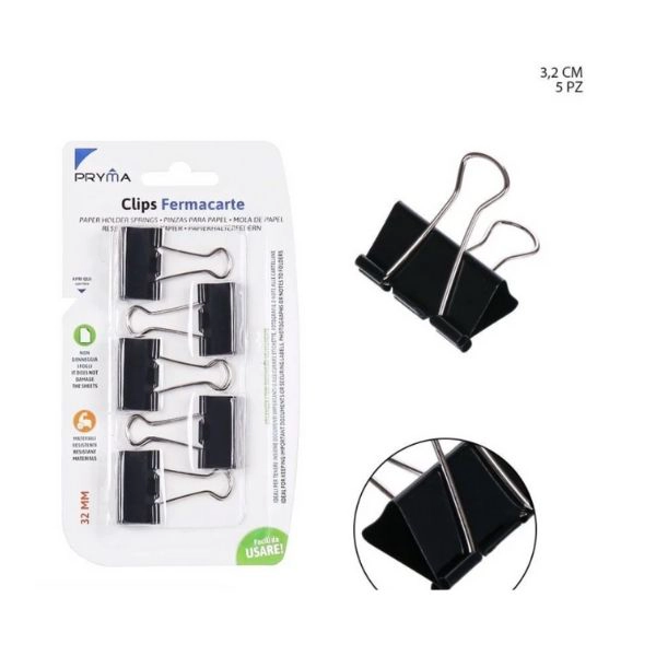 Pryma - Clips Fermacarte 41mm 3pz Nero BL