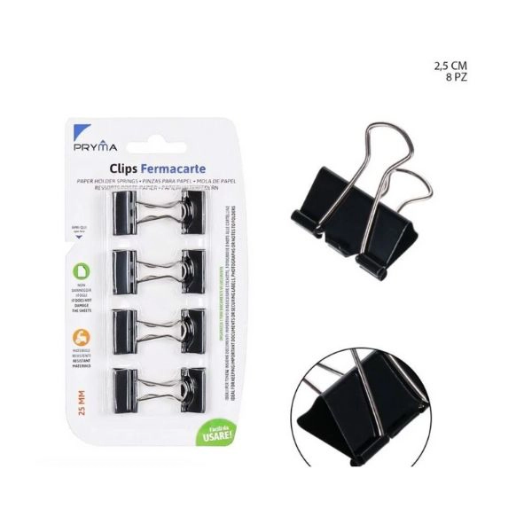 Pryma - Clips Fermacarte 25mm 8pz Nero BL.2