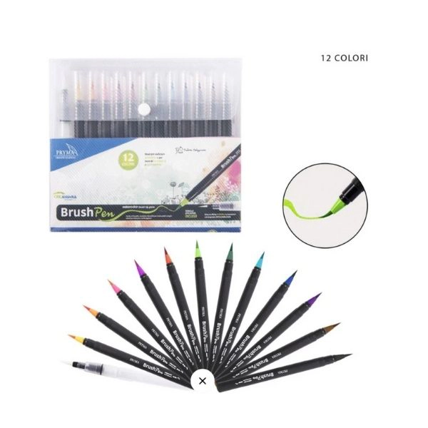 Pryma - Pennarelli Brush con Punta a Pennello 12 Colori
