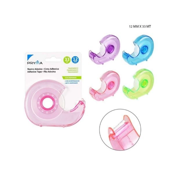 Set di Nastri Adesivi Trasparenti 12mm x 33m con Dispenser Colorato
