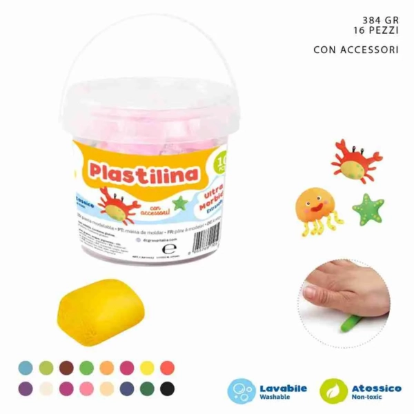 Plastilina Colorata 24g 16 Pezzi + 4 Accessori