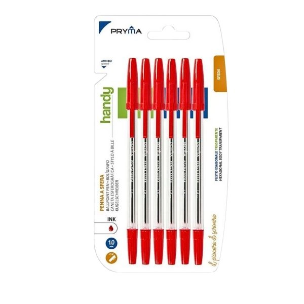 Penna a Sfera Handy Rossa 1 mm - Set 6 Pezzi
