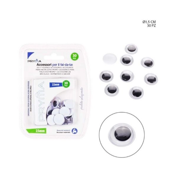 Occhi Adesivi Pryma 15mm - Set 30 Pezzi