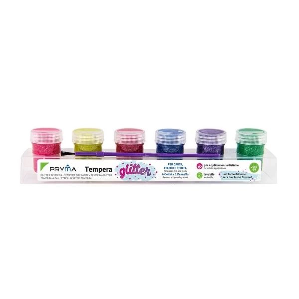 Tempera Glitter | 6 Colori Con Pennello