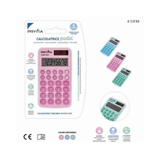 Pryma - Calcolatrice 8 Cifre Tascabile Solare/Batteria