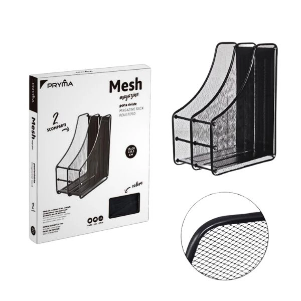 Revistero Mesh Nero - Porta Documenti in Rete Metallica 15x28x35,3 cm