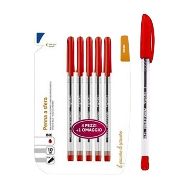 Penna a Sfera Start Rossa 1 mm - Set 5 Pezzi