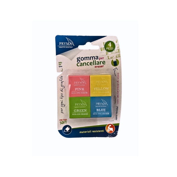 Pryma - Set 4 Gomme per Cancellare Colorate