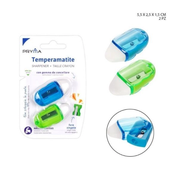 Temperamatite con gomma 5.5X2.5X1.5CM 2PZ