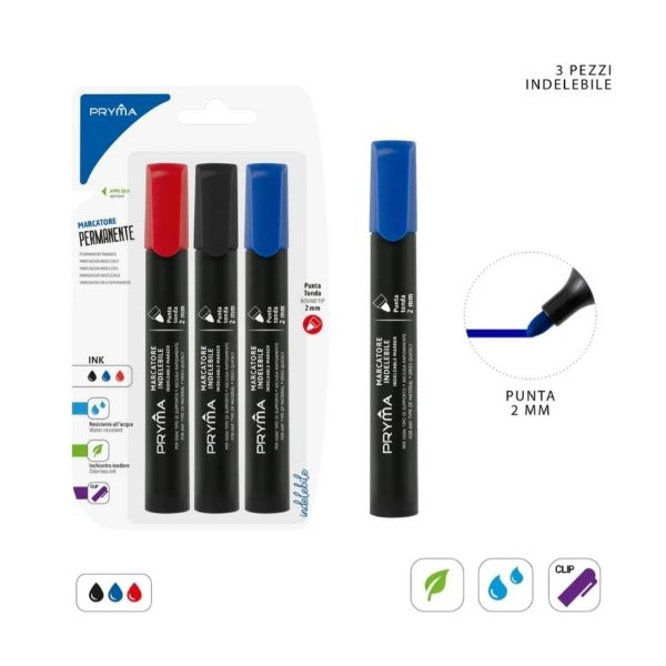 Pryma - Marcatore Permanente Punta Rotonda 2mm 3 Pezzi