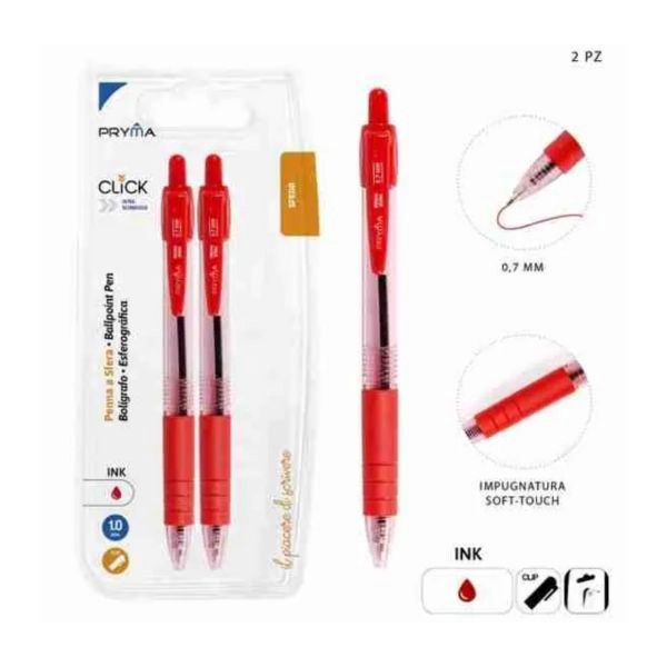 Pryma Penna Sfera Scatto Click 1mm 2pz Rosso