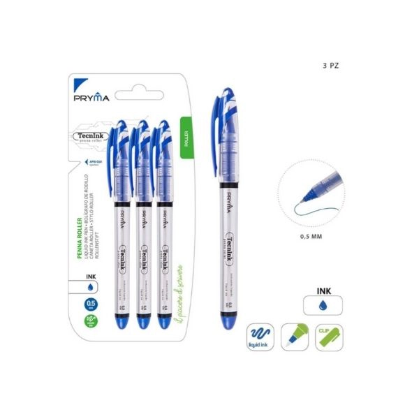 Pryma - Penna Roller 0.5Mm 3 pezzi Blu