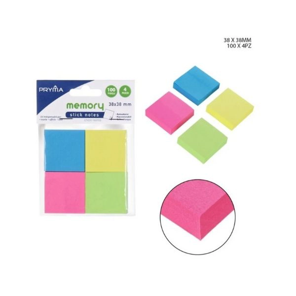 Pryma - Stick Notes 38X38mm 100 fogli 4 pezzi