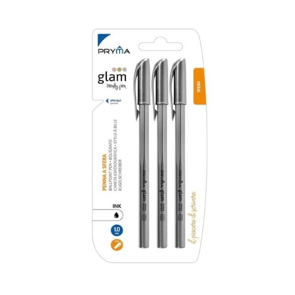 Penna a Sfera Glam Silver 3 Pezzi - Nero