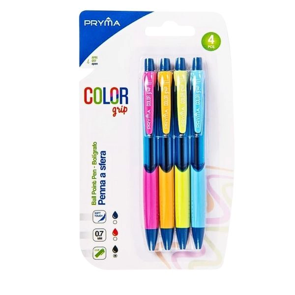 Penna a Sfera Pryma Color Grip 0.7 mm - Set 4 Pezzi