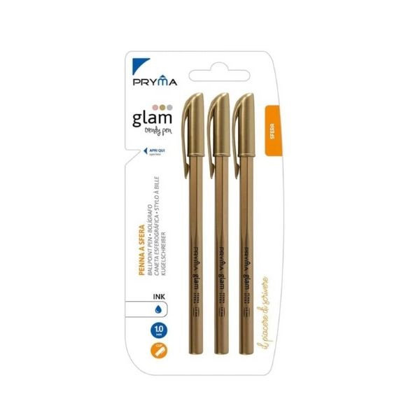 Penna a Sfera Glam Gold 3 Pezzi - Blu