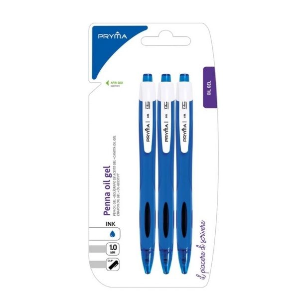 Pryma - Penna Olio Gel 1.0mm Blu 3pz