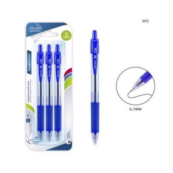 Pryma - Penna Sfera Scatto 0/7mm 3pz Blu