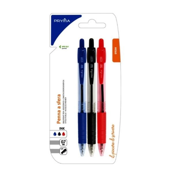 Pryma - Penna Sfera Scatto Click 0.7mm 3pz