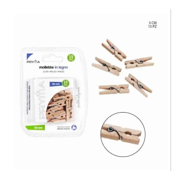 Pryma - Molletta Legno 3cm 15pz Blister