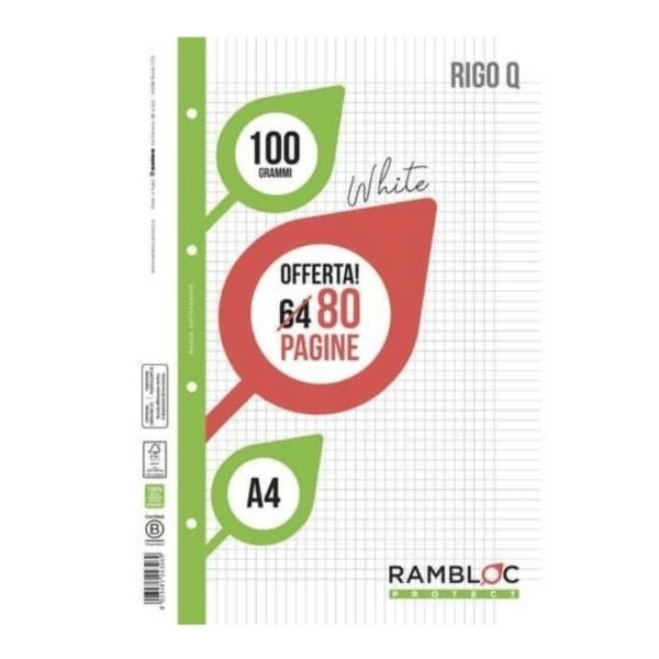 Rambloc Ricambi ad Anelli A4 - Rigo Q - 100g/m² - 80 Pagine