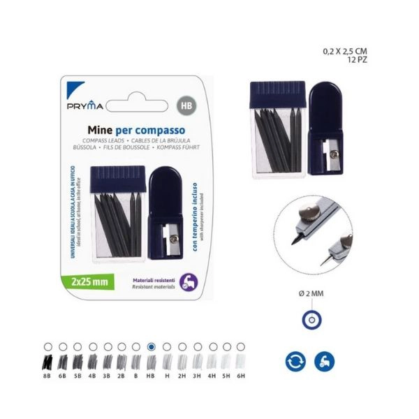 Pryma - Mine Ricambio Compasso HB 2X25Mm 12Pz + Temperino