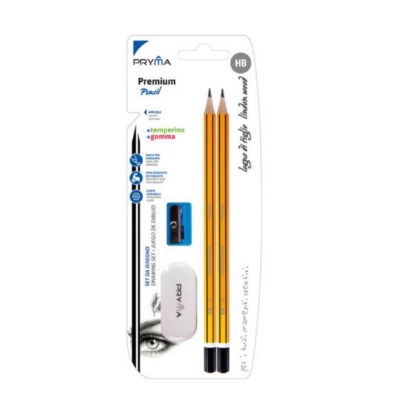 Pryma Matita HB 2 Pezzi + Temperino + Gomma