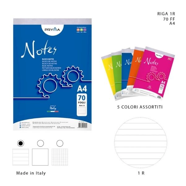 Block Notes A5 a Righe 1R - 70 Fogli (15x21 cm) - Pryma