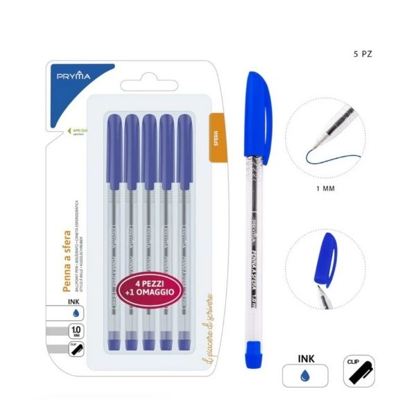 Pryma - Penna Sfera 1mm 5 Pz Blu