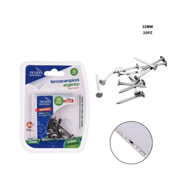 Pryma - Fermacampioni 32Mm 25Pz Argento