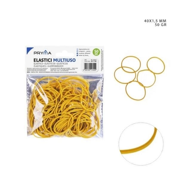 Pryma - Elastico gomma multiuso giallo 40x1.5mm 50G