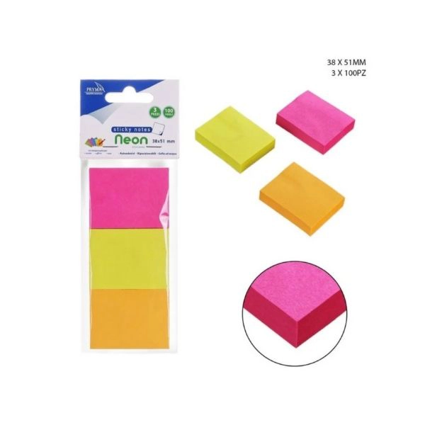 Pryma - Stick Notes Neon 38x51mm 100 Fogli 3 Pz