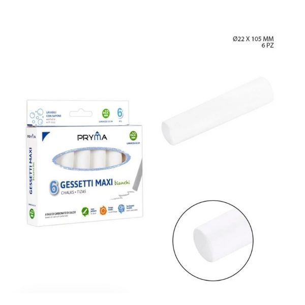 Pryma - Gessetti Maxi 10.5X2.2Cm 6Pz Bianchi