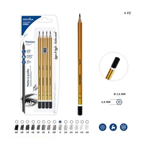 Pryma - Matita Grafite Premium Alta Qualità H 4Pz