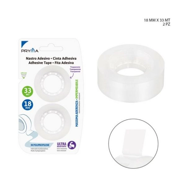 Pryma - Nastro Adesivo Trasparente 18mm x 33m 2pz