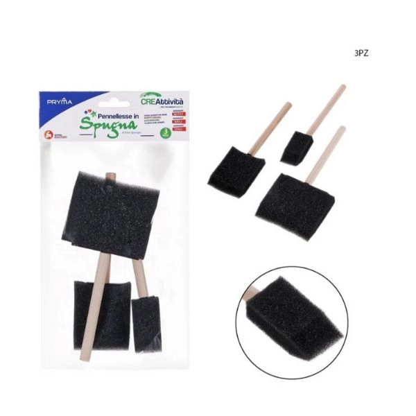 Pryma - Pennellesse in Spugna con Manico in Legno 3 Pezzi