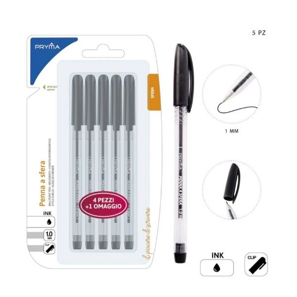 Pryma - Penna Sfera 1mm 5Pz Nero