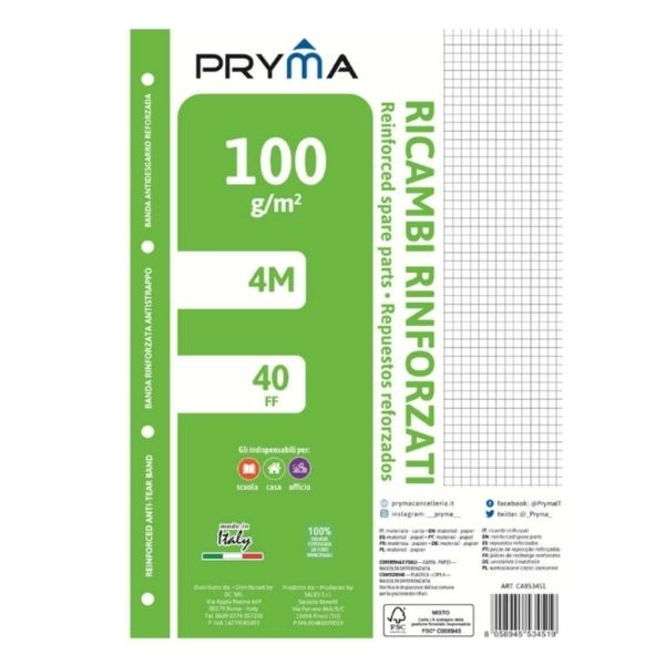 Pryma Ricambi Rinforzati FSC A4 - 40 Fogli