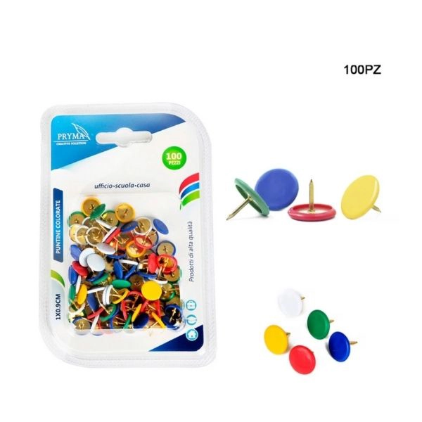 Pryma - Puntine Colorate 1X0.9 cm 100 Pezzi