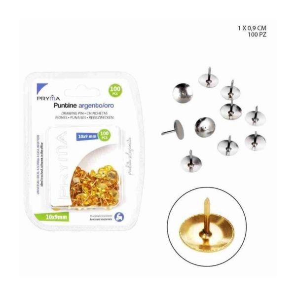 Pryma - Puntine Color Argento/Oro 1x0.9 cm 100 Pezzi