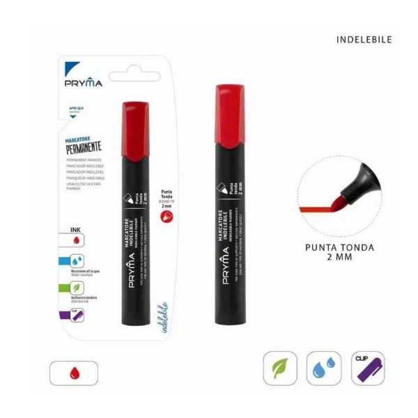 Pryma Marcatore Permanente Punta Tonda 2mm Rosso
