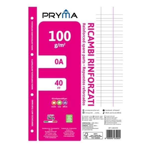 Pryma Ricambi Rinforzati FSC A4 - 40 Fogli