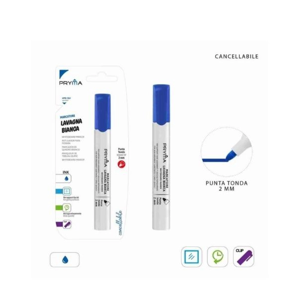 Pryma Marcatore Lavagna Bianca Punta Rotonda 2mm Blu