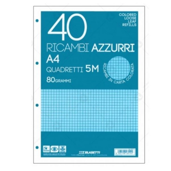 Ricambi A4 Celeste Azzurro - Quadretti 5mm - 80g - 40 Fogli